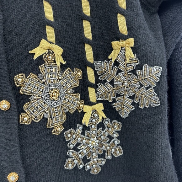 VTG‎ Design Options Womens Lambswool Snowflake Sweater Size M Black Gold Beaded - Picture 7 of 10